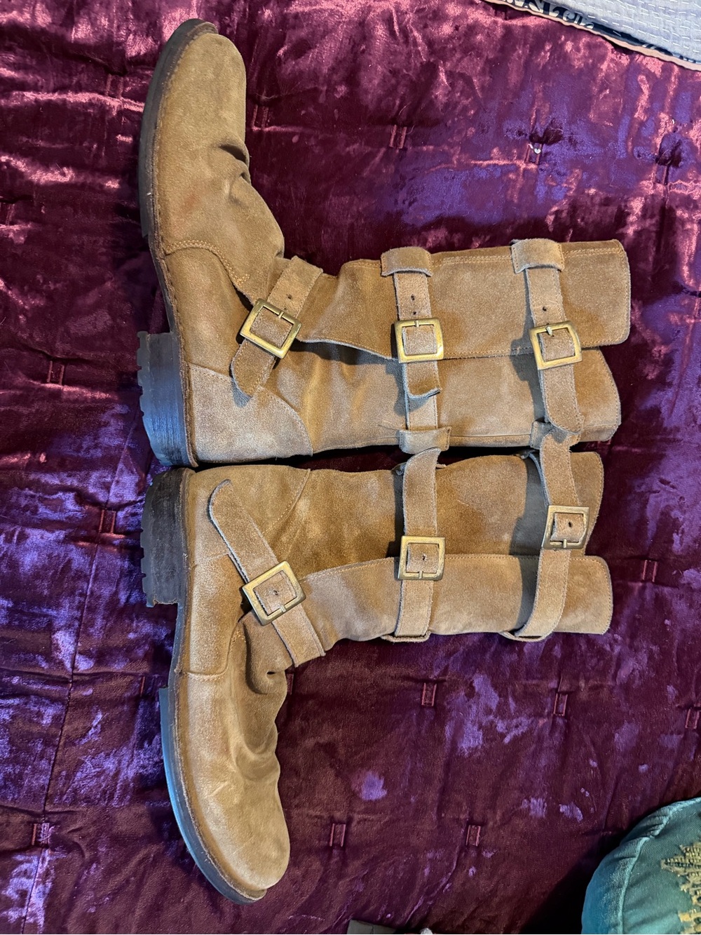 Fiorentini + Baker Tan Suede Buckle Combat Boots 38.5 fits like 9